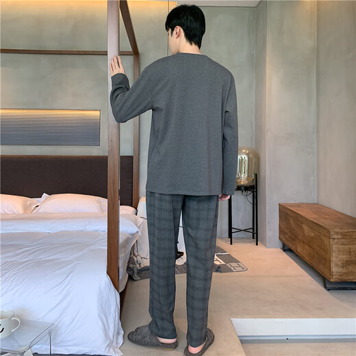 Herren-Pyjama für Männer im Frühling, Herbst und Winter, langärmelige lässige lockere lockere plus fett plus großer einfacher rundes hals, um außerhalb von Yex9905 l zu Hause zu tragen