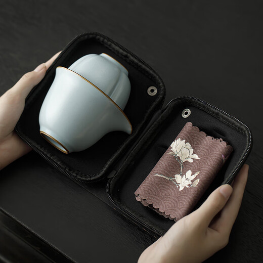 Tangfeng Li Guilian Ru Kiln travel tea set portable teapot teacup high-end tea set gift housewarming holiday souvenir