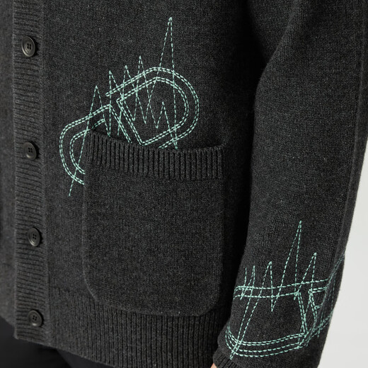 Respiración profunda al respiro profundo cuello bordado bordado de lana pura pura chaqueta de cárdigan suéter a400992 gris oscuro l (tamaño 4)