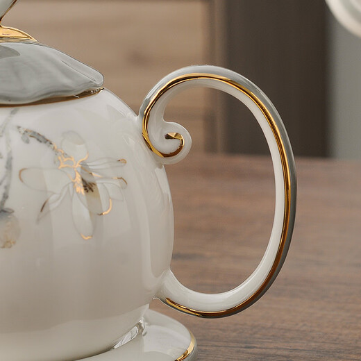 Yanze New Chinese Tea Set Living Room Light Luxury High-end Afternoon Tea Teapot Teacup Complete Gift Box Cup Set Orchid Scenery Dark Green 17-piece Set - Rectangular Shelf