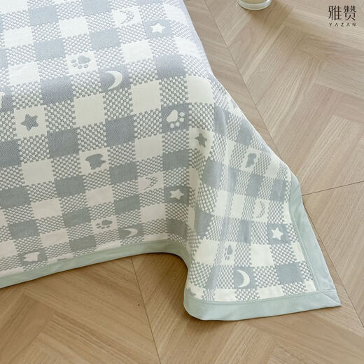 Yazan's new six-layer pure cotton gauze soft mat newborn baby bedding set innocence series plaid time green 220*240cm extra large double sheet