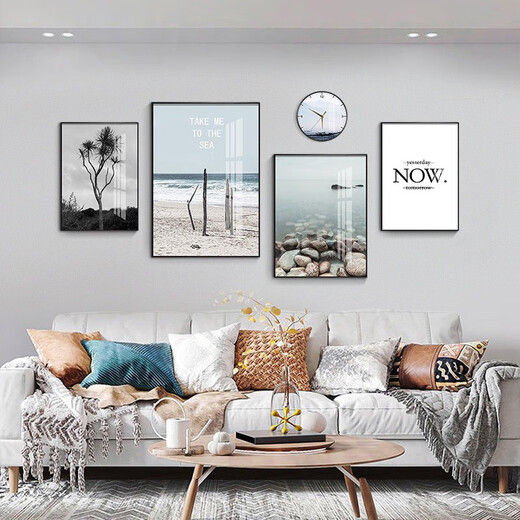 
Mohu (mohu) living room decoration painting sofa background wall mural modern simple landscape landscape painting TV wall high-end new style hanging painting landscape painting 15938 (including wall clock) tempered crystal porcelain large combination - black frame