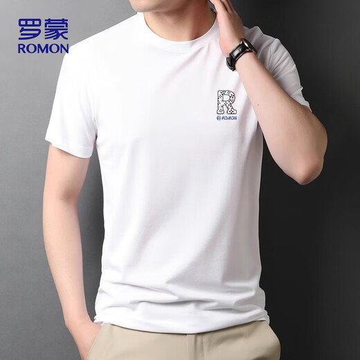 
ROMON Father's Day gift short-sleeved T-shirt for men summer ice silk thin breathable base shirt for men 698 white L