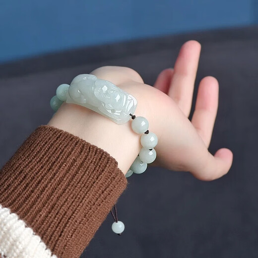 Ein Jade seit tausend Jahren [Jade -Einzelprodukt] Jade -Armband für Männer und Frauen, schwimmende Blumen, künstlerische Landschaft, Jade -Armband für einstellbare drei Pixiu -Marke QZD1276i