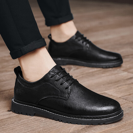 LWOK new leather shoes men's trendy men's shoes casual shoes fashion business shoes men's British formal shoes Korean style leather shoes 9920 black (four seasons) 43