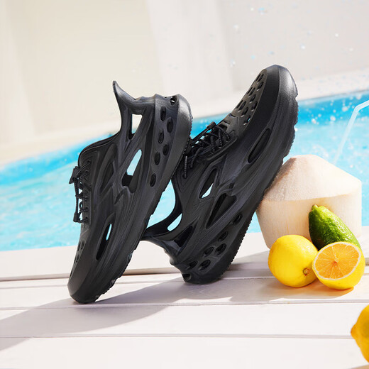 361 Degree BIG3 Sports Slippers Croc Shoes Men's Shoes Summer New Breathable Wading Lightweight Beach Outdoor Non-Slip Men's Sandals Obsidian Black/Ashes 39