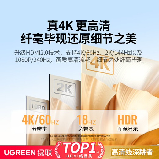 
GreenLink HDMI cable version 2.0 4K digital high-definition cable engineering grade 3D video cable supports laptop TV set-top box display projector connection cable 4K classic model [office/home decoration] 3 meters