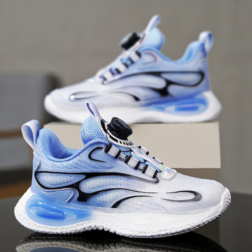 Huilirui Chaussures pour enfants pour garçons Boutons rotatifs Chaussures de course pour les chaussures d'entraînement à l'automne et l'hiver plus en velours pour les chaussures de coton pour enfants pour les chaussures de sport chaudes 9903 Tianlan Single Network 31