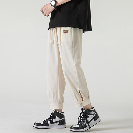 杉努（SHANNU）裤子男夏季宽松直筒冰丝休闲裤男士春秋款潮牌运动速干九分卫男裤 311黑色 2XL （建议150-170斤）