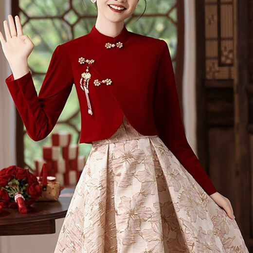 Ropa de compromiso de Yingwen para mujeres vestidos de noche para mujeres 2024 Nueva ropa de tostada de temperamento de alta gama para novia nueva boda china burdeos m largos