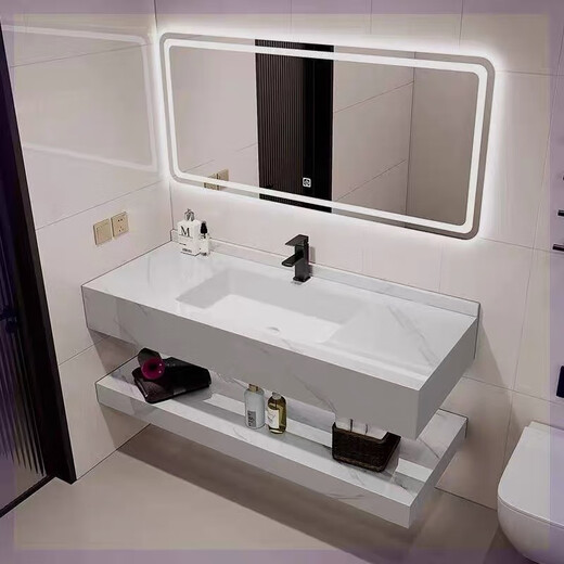 
Rock slab wash basin ceramic seamless integrated double-layer bathroom cabinet integrated washing basin hotel bathroom washing fish belly white seamless basin smart mirror delivers supporting hardware SPWY60*50 7586 pieces sold