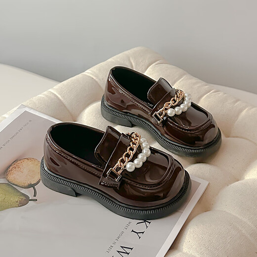 Rongxitu Girls Britische Perlenkette Lederschuhe glänzende Ladung 9901 Schwarz 26 -30 Schüsse 5 Paare