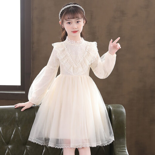 G.duck girls dress autumn 2024 new spring and autumn style children's clothing fluffy yarn children's skirt little girl princess skirt apricot 160 (recommended height 150cm 13-14 years old) cm