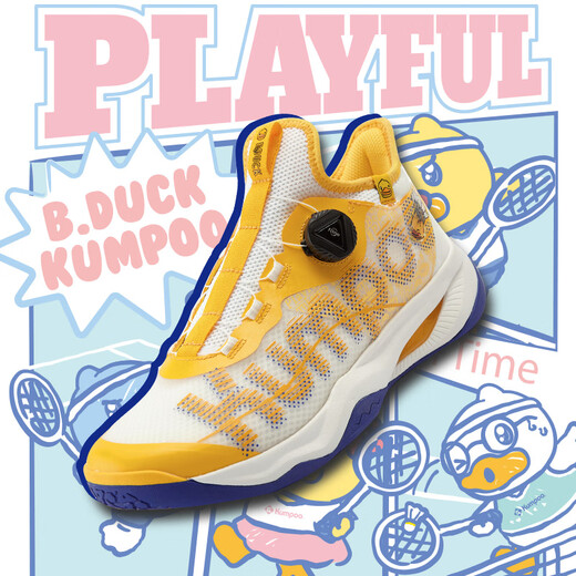 
KUMPOO [Little Yellow Duck Co-branded] Badminton Shoes ACF Double-core Midsole Breathable Sneakers Men and Women G826s White/Yellow/Blue 36