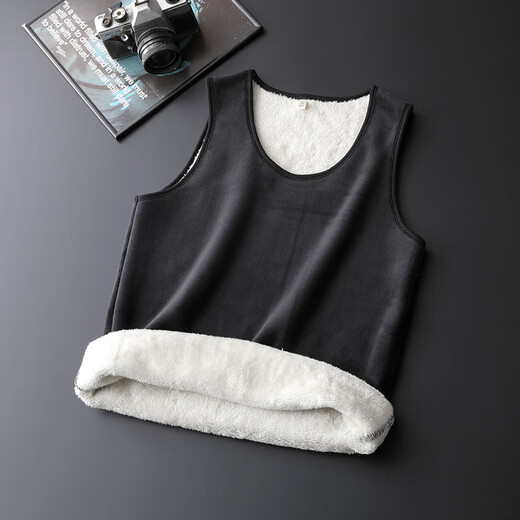 Kennedy Warm Vest Men's Velvet Men's Slim Autumn and Winter Sleeveless T-shirt Vest Wear Tight Bottoming Vest Black - Velvet Thickened Vest 170cm-180cm 3XL