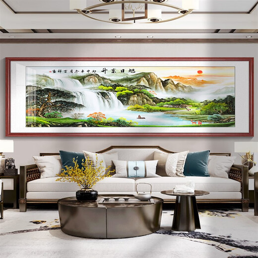 山头林村万里长城画靠山图国画客厅山水画办公室挂画鸿运当头沙发背景墙画 15-Z望云楼 框宽2.2钢化晶瓷亮面12353