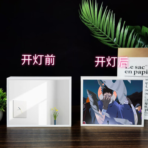 Spiegellichtmalerei Naruto Uchiha Obito Figur umgibt anpassbare Atmosphäre leuchtender Fotorahmen Geschenk 13657 Uchiha Obito 4-zeiliger Entwurf weißer Rahmen 16,5*21 wiederaufladbares Modell