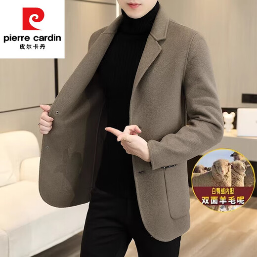 Pierre Cardin high-end cashmere double-sided woolen coat men's down liner short woolen coat autumn and winter men's woolen suit FY818 black high-end 70 wool double-sided woolen removable down liner 4XL (165-190Jin Jin equals 0.5 kg)