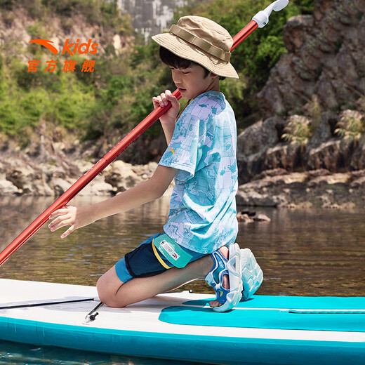 ANTA Children's Sandals Boys' Shoes 2024 Summer Mid-Grade Children's Breathable Outdoor Sports Shoes Casual Beach Shoes Student Shoes Boys' Era Blue/Anta White-1 33 Size