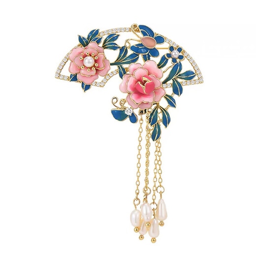 First Enjoy (CHUXIANG) Ancient Style Silk Flower Peony Flower Brooch Retro Temperament Step-shake Tassel Breasts Cheongsam Hanfu Pin Accessories Peony Flower Brooch A26-205