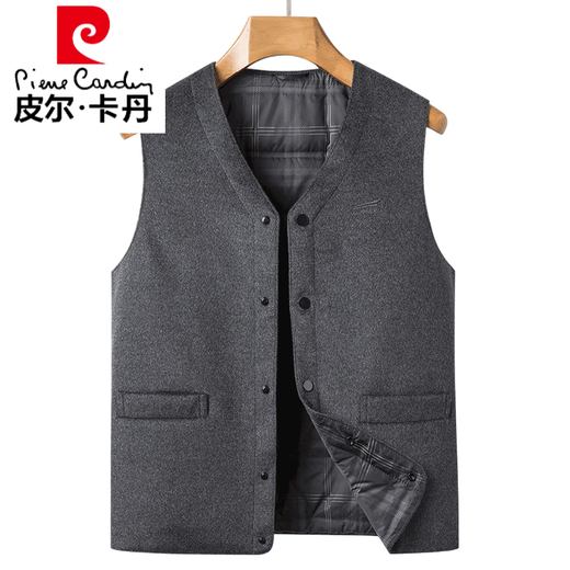 皮尔卡丹（pierre cardin）高端羊绒马甲男秋冬羽绒坎肩白鸭绒加厚马夹爸爸保暖背心羊毛外套 灰色【羊绒羊毛面料90白鸭绒填充 L 175