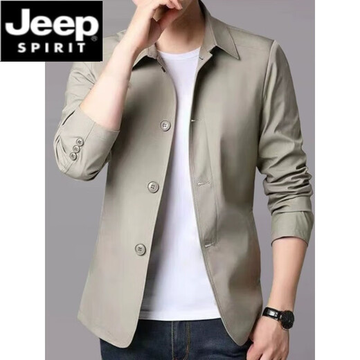 
JEEP SPIRIT2025 Spring and Autumn Men's Business Jacket Suit Middle-aged and Young Solid Color Lapel Thin Korean Style Slim Trench Jacket Light Gray NJ1048 XL [Suggested 130-145Jin [Jin equals 0.5 kg]]