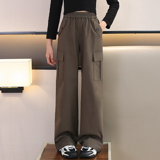 Yoyo One (Yoyo One) Pantalon de travail des filles printemps 2025 NOUVEAU PANTAL PANTAL ET AUTOMNE EN AUTOMNE POUR LES GILLES BIG CHILTS PLANTS PLANT VELVET POUR L'HIVER à la mode 15052 Brown Color [Plus Plus Velvet Style] 160cm