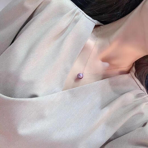 Jinshitong round Tahitian purple bright pearl pendant princess style single clavicle chain 925 silver gold-plated 12-12mm