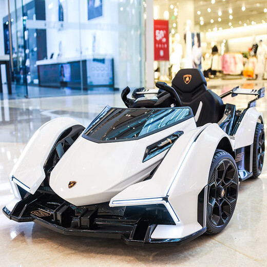 HAOWA Lamborghini children's electric car, four-wheeled, can seat 2-8-year-old boys and girls, remote-controlled sports car toy car, white