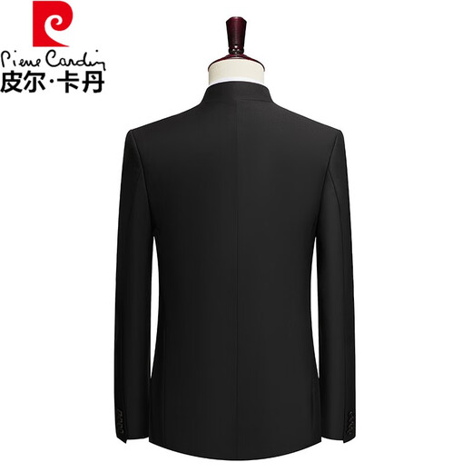 Pierre Cardin tunic men's youth slim suit dad suit wedding performance suit wedding dress student Republic of China Tang suit black jacket + pants XL