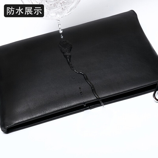 Aoyi men's handbag sheepskin handbag business genuine leather clutch envelope bag casual large capacity soft bag wallet black model large size [length 30 width 20.5 thickness 3.5 cm]
