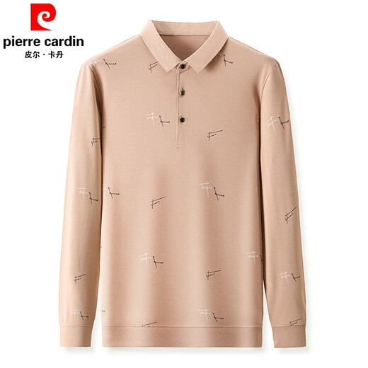 
Pier Cardin brand cotton comfortable skin-friendly long-sleeved T-shirt for men's spring and autumn fashion printed lapel POLO base shirt top camel color 17084A