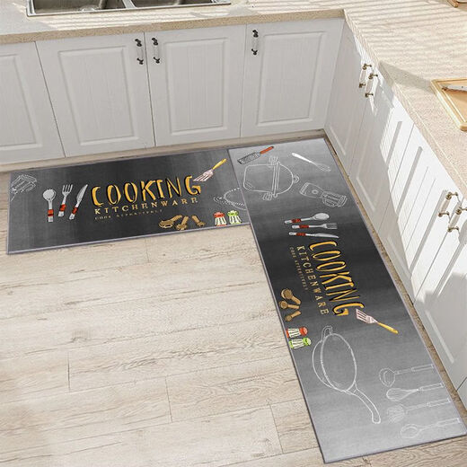 Xuxian kitchen floor mats, oil-proof, non-slip, water-absorbent and dirt-resistant floor mats, cartoon strip carpets, household floor mats, kitchen 6 50*80+50*200 (set)