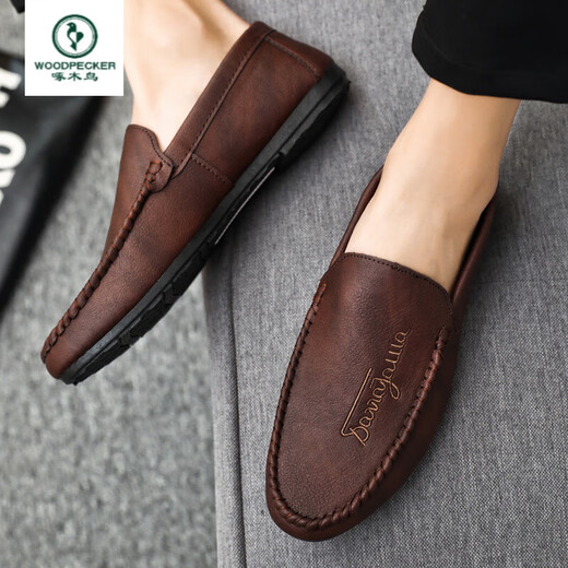Woodpecker offizielles Pferd Bit Sleber Herren Sommer vielseitig koreanische Hundeschuhe Fashion Casual One-Play D838 Brown + Anti-Odor Innensohle 42-Top 10 Marken-Flaggschiffs authentische Größe außerhalb der Größe Sonderpreise