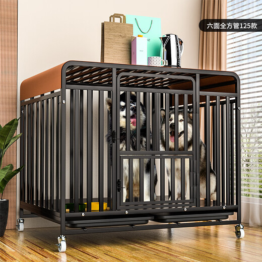 JPHZNB Reinforced Full Square Tube Dog Cage Medium and Large Dog Cage with Toilet Golden Retriever Labrador Indoor and Outdoor Kennel Thick Reinforced Six-sided Full Square Tube 125*95*105