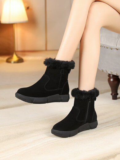 Brand off-code genuine leather soft-soled snow boots for women anti-slip plus velvet thickened warm cotton short boots for women winter cotton shoes brown thick velvet 38