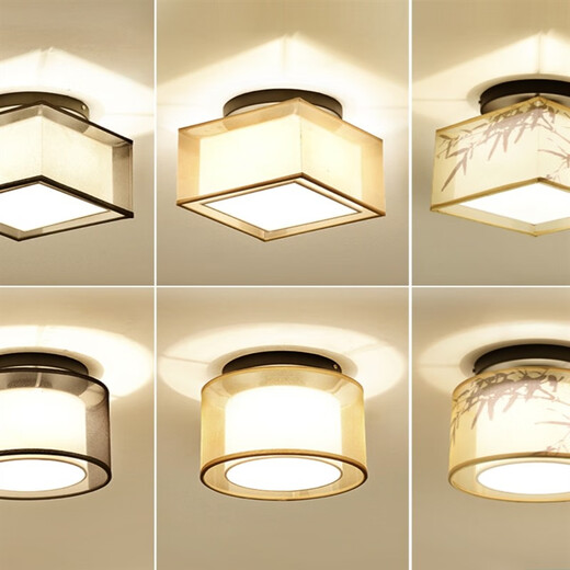 Hualeji small ceiling lamp modern iron art antique aisle light corridor entrance fabric plum blossom balcony single head lamp 9902 copper + solder lampshade three-color LED bulb