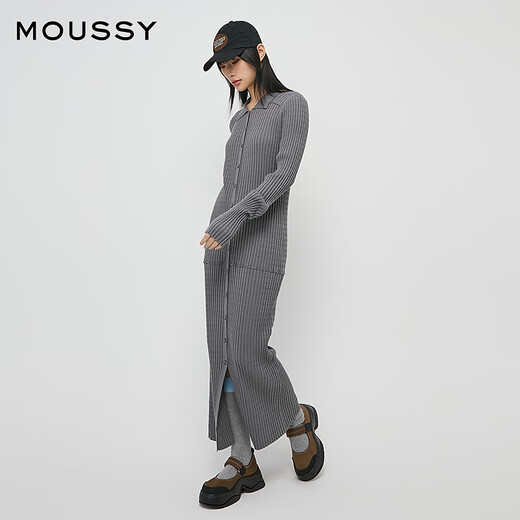 moussy 新品简约风淑女H型长款针织连衣裙010HA673-7891 160灰色 M