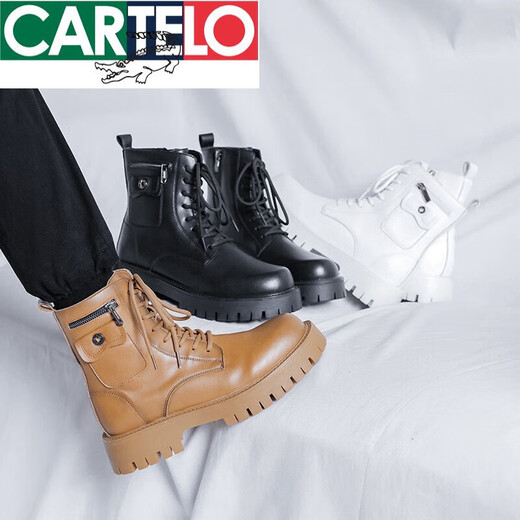 
CARTELO men's shoes white Martin boots men's 2025 spring and autumn high-top climax shoes retro men's thick-soled leather work boots black 3524 height-enhancing model 39