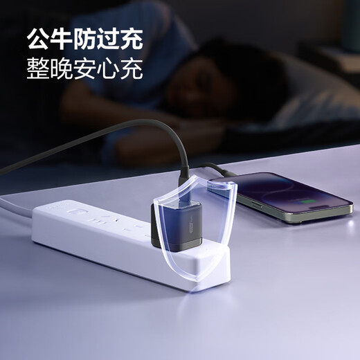 BULL gallium nitride 30W charger is compatible with 20W Apple 16PD fast charge, automatically powers off when fully charged, suitable for iPhone15-14/Huawei/Xiaomi and other mobile phones, pebble gray