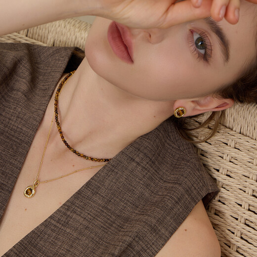 Arsis celebrity same style snake pattern double layer chain tiger eye stone necklace red pendant clavicle chain gift for girlfriend