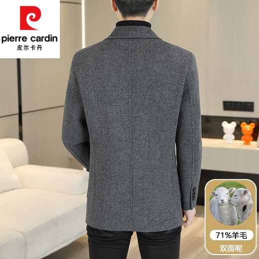 Pierre Cardin high-end 100% wool men's woolen coat autumn and winter new suit collar double-sided woolen short woolen coat for men gray 71% wool 180 135-150Jin Jin equals 0.5 kg