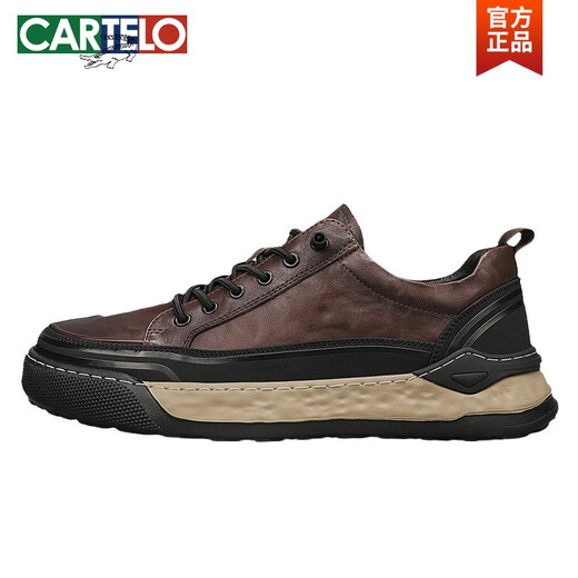 CARTELO Shoes for men's autumn new low-top leather breathable lightweight board shoes for men's spring and autumn casual sports workwear shoes trend L1392 black 41
