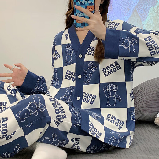 睡衣女款春秋季纯棉长袖和服学生大码套装夏天冬开衫家居 ZW1289 L (建议95115斤)