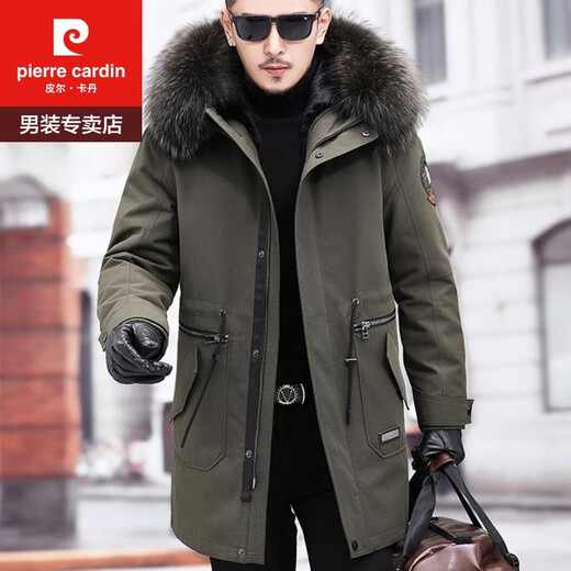 Pierre Cardin (Pierre Cardin) Park Overcoming Men's Winter Mink Coat Mabinet Fur Fur Fur intégré Haune Veste en cuir authentique Veste à capuche Green militaire L