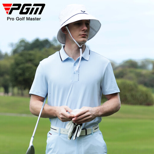 
PGM Golf Clothing Men's Summer Short-Sleeve T-Shirt Breathable Punch Sports Clothing Golf Top YF683-Ice Crystal Blue [Top] XL