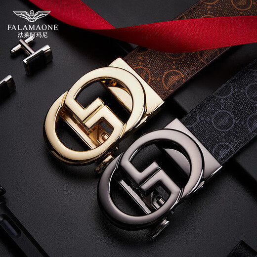 Falamaone Brand Belt Herren Echtes Leder Automatische Schnalle Belt Businesshosen High -End -Luxus -Geburtstagsgeschenk für meinen Mann und Vater [Counter Gift Box] PD844J Fashion Gold 115 cm -130 cm Kontakt Kundendienst Größe