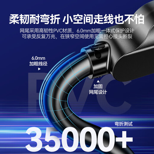 山泽 七类网线 工程级CAT7类八芯双绞纯铜镀金双屏蔽高速万兆网络跳线 电脑家用宽带成品监控连接线 1米-黑色 CAT-701H