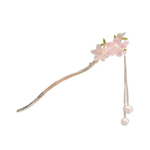 Su Shiliu's elegant pink peach blossom tassel ancient style hairpin modern updo hairpin high-end hairpin women's cheongsam Hanfu hairpin elegant pink peach blossom hairpin