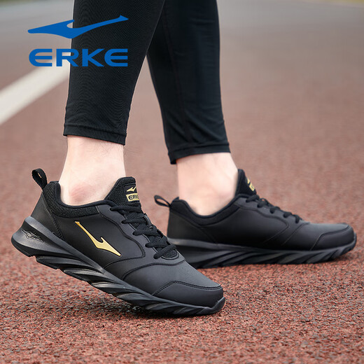Hongxing Erke Men's Shoes Running Shoes Summer 2025 Nuevos zapatos deportivos de luz negra para hombres de cuero impermeable y transpirable zapatos casuales 3291 negro oro (modelo de malla transpirable) 38 ventas directas de marca